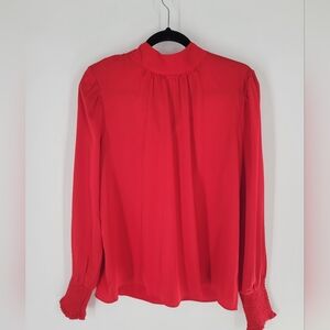Ann Taylor Women's Red Mock Neck Long Sleeve Blouse Elastic Cuffs Size L New